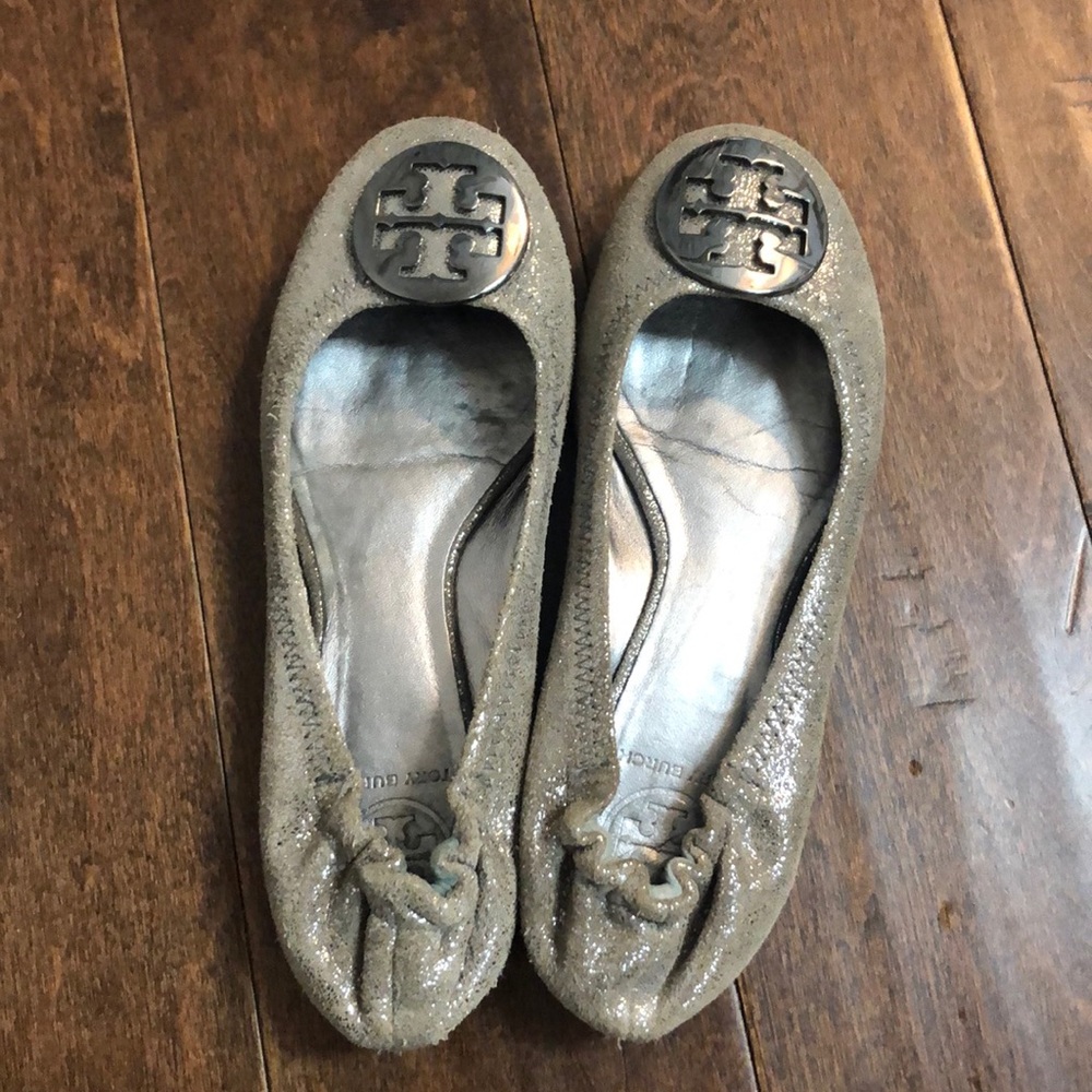 Tory Burch silver glitter flats